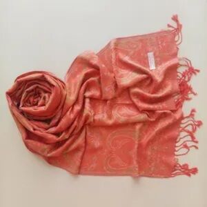 Pashmina scarf 70% PASHMINA 30% silk coral color gorgeous elegant, must have